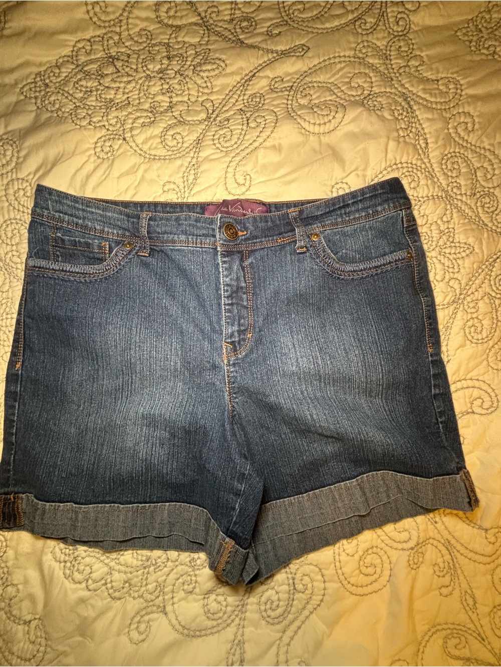 Gloria Vanderbilt Dark Blue Cuffed Denim Shorts